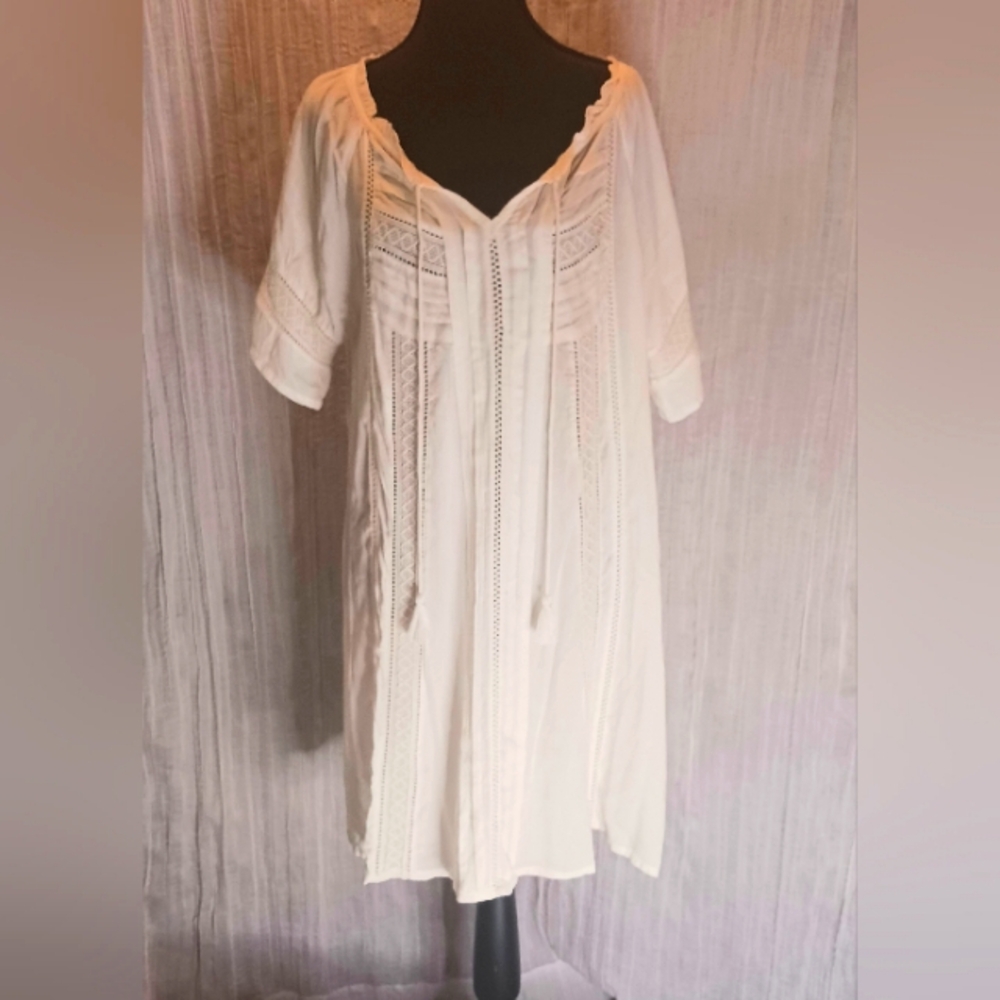 Lagaci Cream Boho Dress with Lace Accents Sz Md